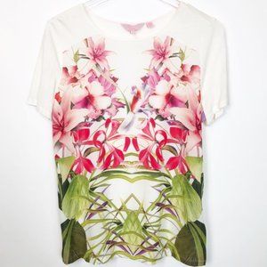 White Renella Mirrored Floral Tee Short Sleeve